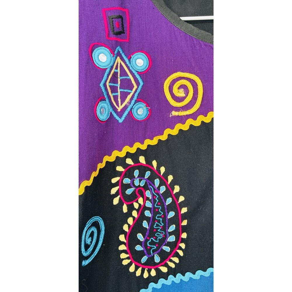 Vintage Allure Wearable Art Embroidered Jacket Colorblock Boho Lagenlook Med - Picture 4 of 11